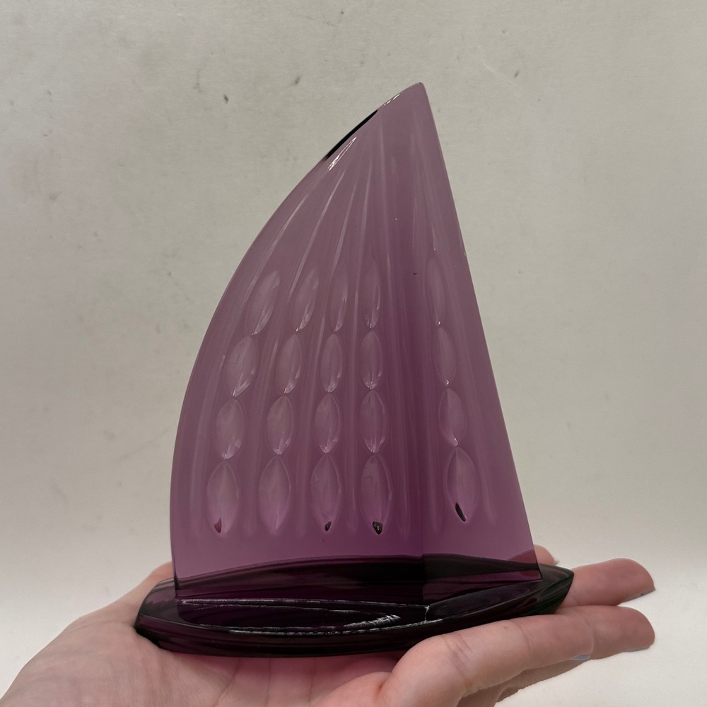 Waterford Ireland Art Glass Purple Crystal Sailboat Figurine Collectible Office - Picture 11 of 14